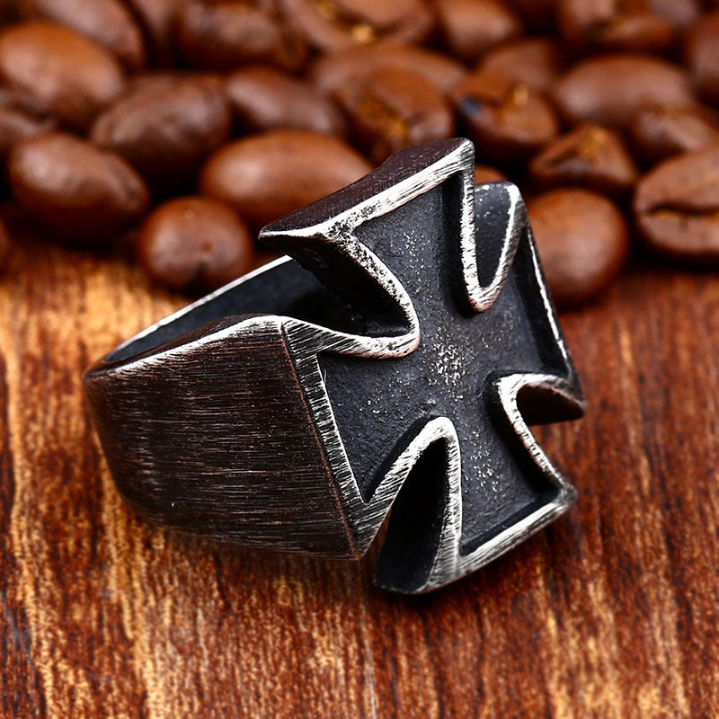 European and American Retro Jewelry Stainless Steel Vintage Black Men's Iron Cross Ring Finger Ring New Style