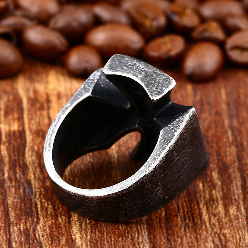 European and American Retro Jewelry Stainless Steel Vintage Black Men's Iron Cross Ring Finger Ring New Style