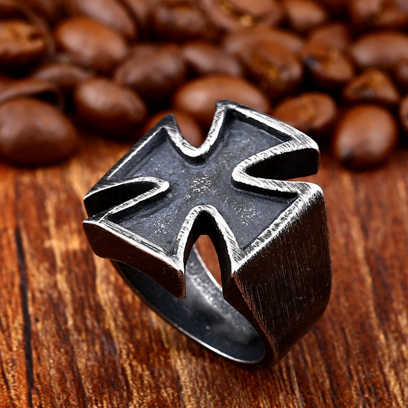 European and American Retro Jewelry Stainless Steel Vintage Black Men's Iron Cross Ring Finger Ring New Style