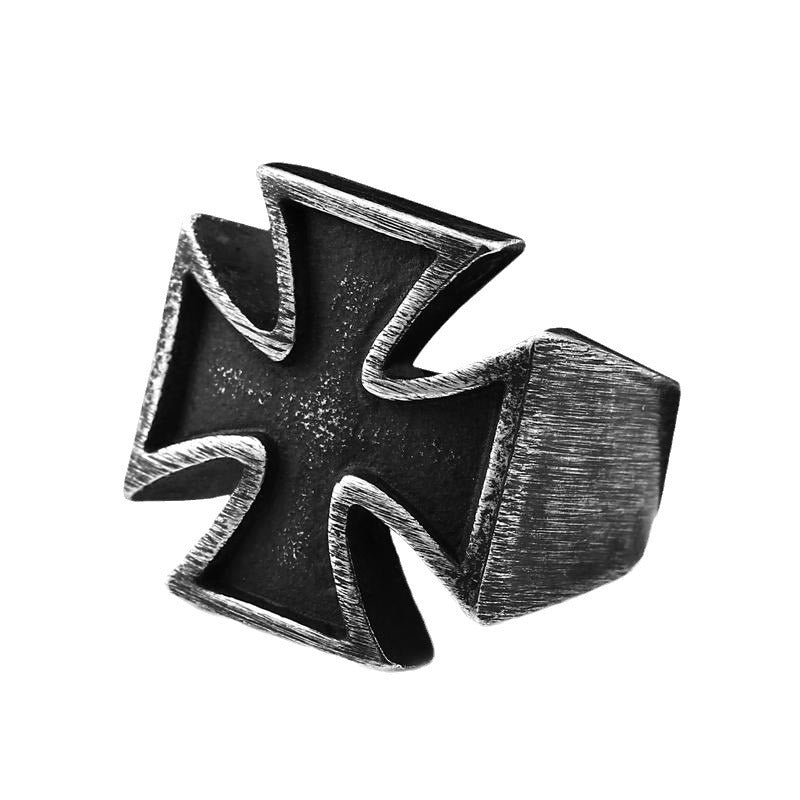 European and American Retro Jewelry Stainless Steel Vintage Black Men's Iron Cross Ring Finger Ring New Style