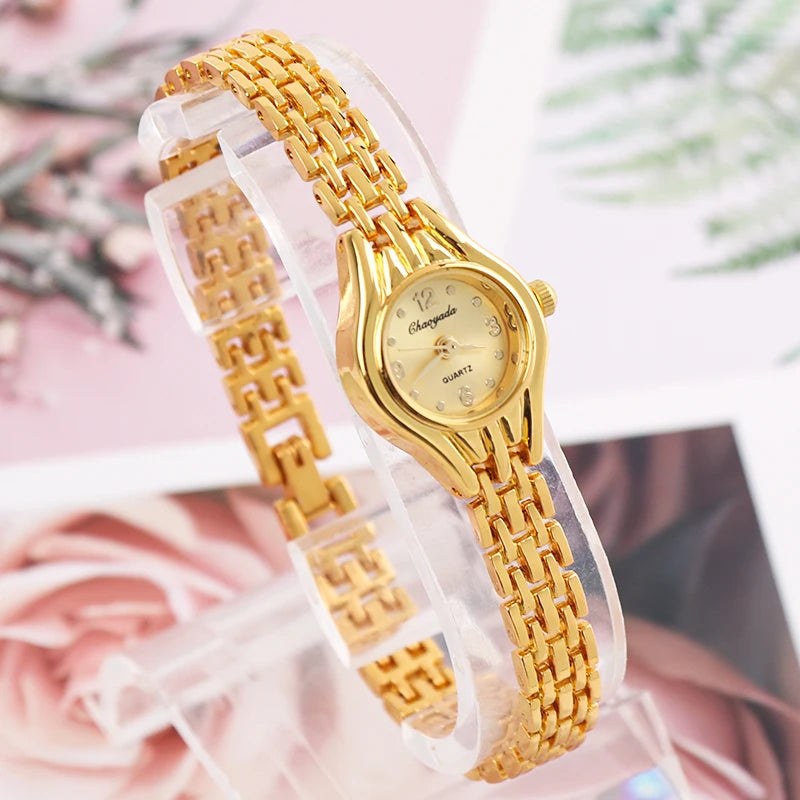 Ladies Gold Plated Watch Women Bracelet Quart Wristwatch Girl Analog Feminino Relojes Hour Luxury Watches Saati Clock