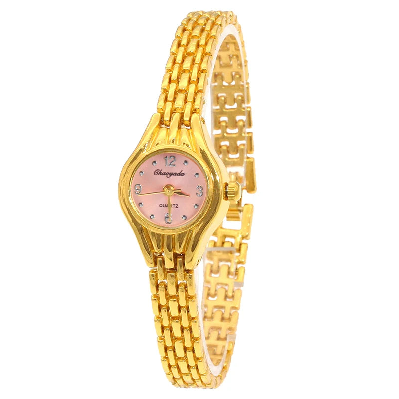 Ladies Gold Plated Watch Women Bracelet Quart Wristwatch Girl Analog Feminino Relojes Hour Luxury Watches Saati Clock