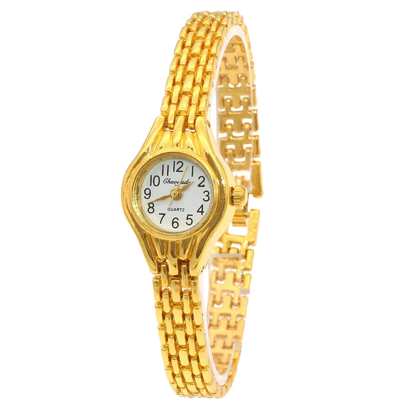 Ladies Gold Plated Watch Women Bracelet Quart Wristwatch Girl Analog Feminino Relojes Hour Luxury Watches Saati Clock