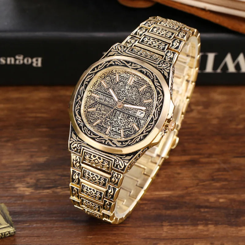 relogio masculino Men's retro embossed steel band watch calendar fashion business watch Men Male Clock Gift relojes para hombre