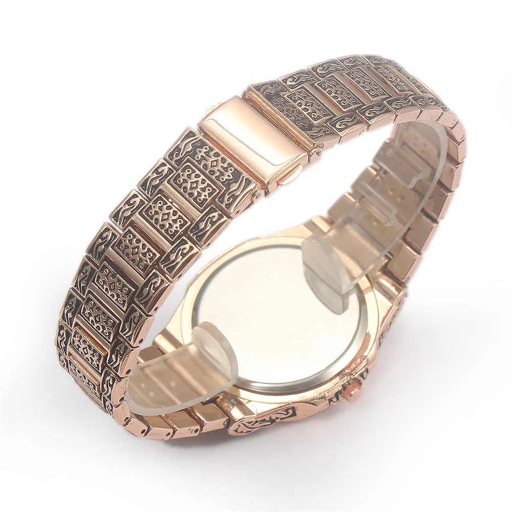 relogio masculino Men's retro embossed steel band watch calendar fashion business watch Men Male Clock Gift relojes para hombre