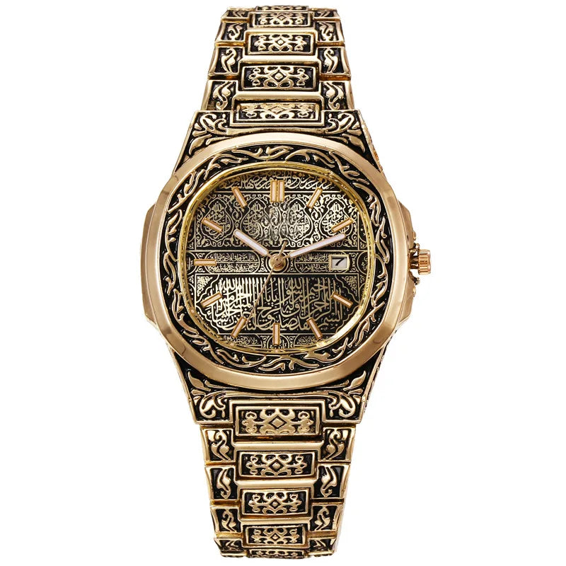 relogio masculino Men's retro embossed steel band watch calendar fashion business watch Men Male Clock Gift relojes para hombre