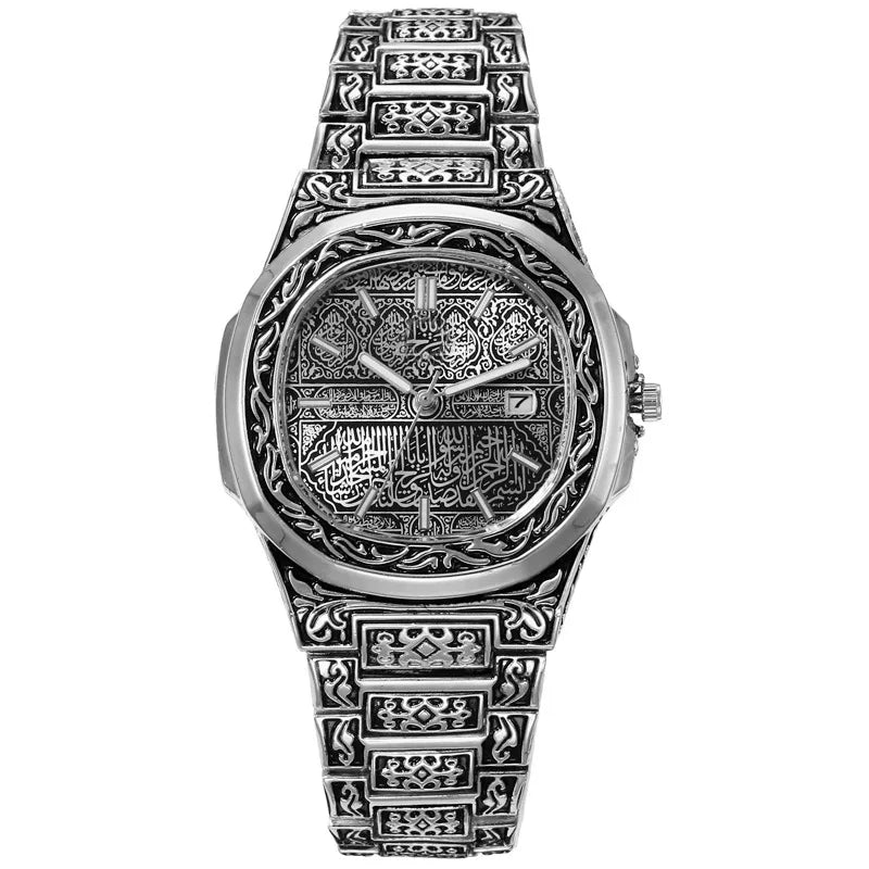 relogio masculino Men's retro embossed steel band watch calendar fashion business watch Men Male Clock Gift relojes para hombre