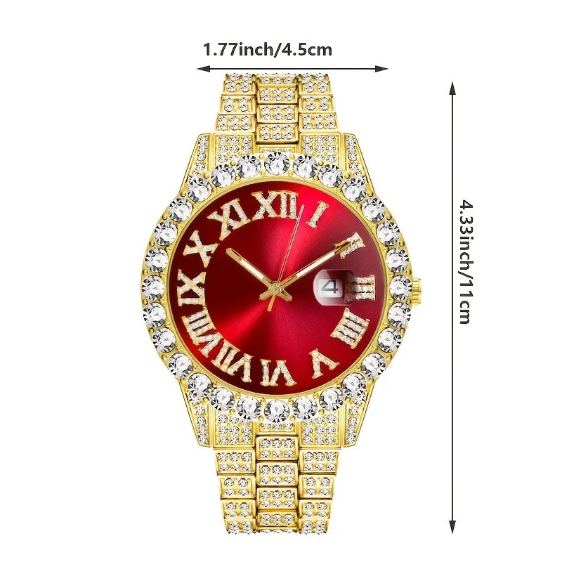 Luxury Fashion Mens Watch Crystal Trendy Shine New Busines Quartz Wristwatch Leisure Stainless Relogio Masculino Clock Saati