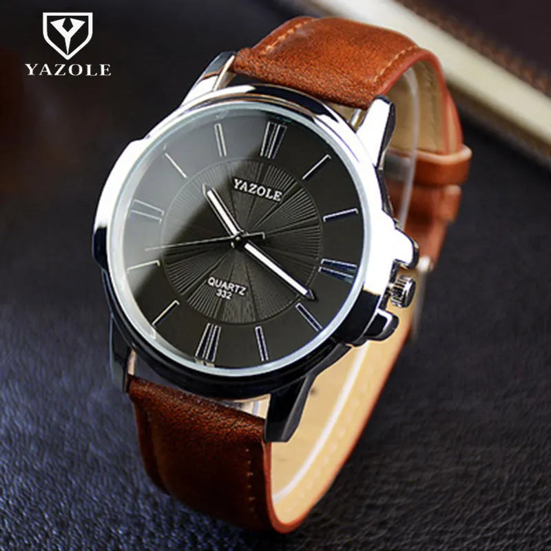 Mens Leather Watches Brand YAZOLE Luxury Male Quartz Wristwatch Waterproof Roman Elegant Fashion Clock Masculino Relojes