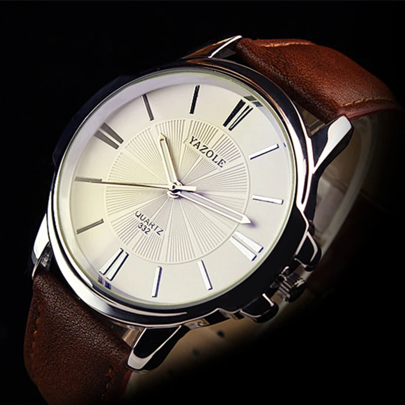 Mens Leather Watches Brand YAZOLE Luxury Male Quartz Wristwatch Waterproof Roman Elegant Fashion Clock Masculino Relojes