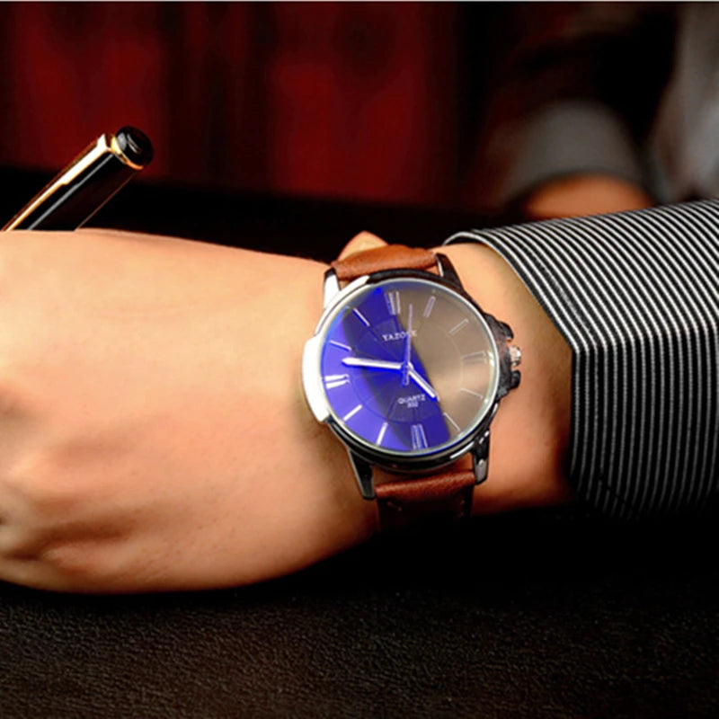 Mens Leather Watches Brand YAZOLE Luxury Male Quartz Wristwatch Waterproof Roman Elegant Fashion Clock Masculino Relojes