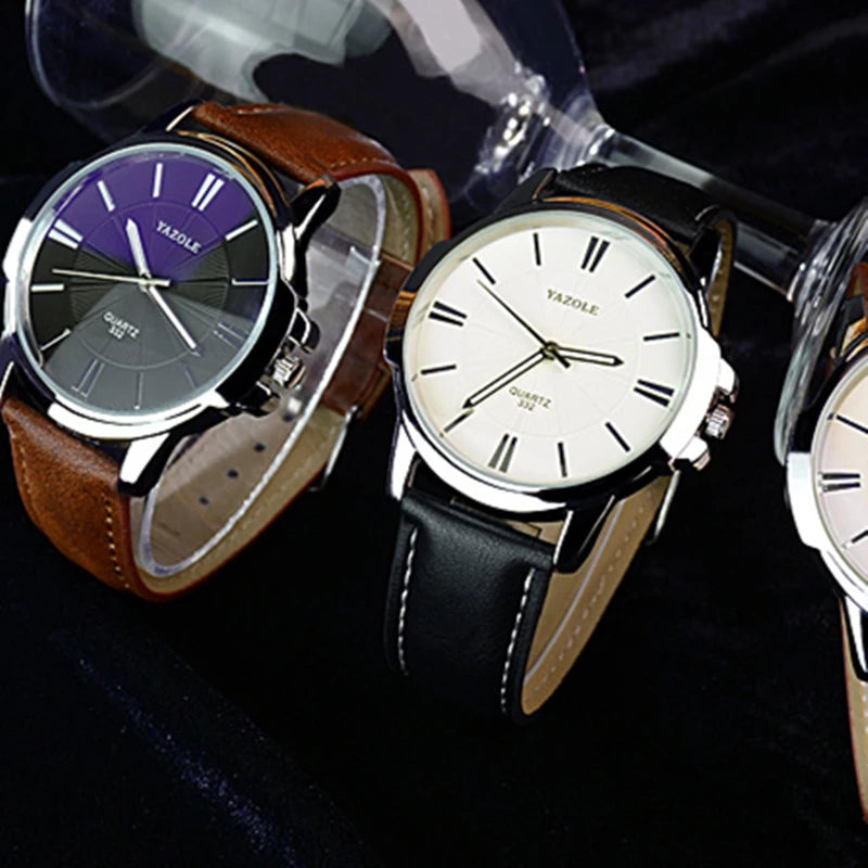 Mens Leather Watches Brand YAZOLE Luxury Male Quartz Wristwatch Waterproof Roman Elegant Fashion Clock Masculino Relojes