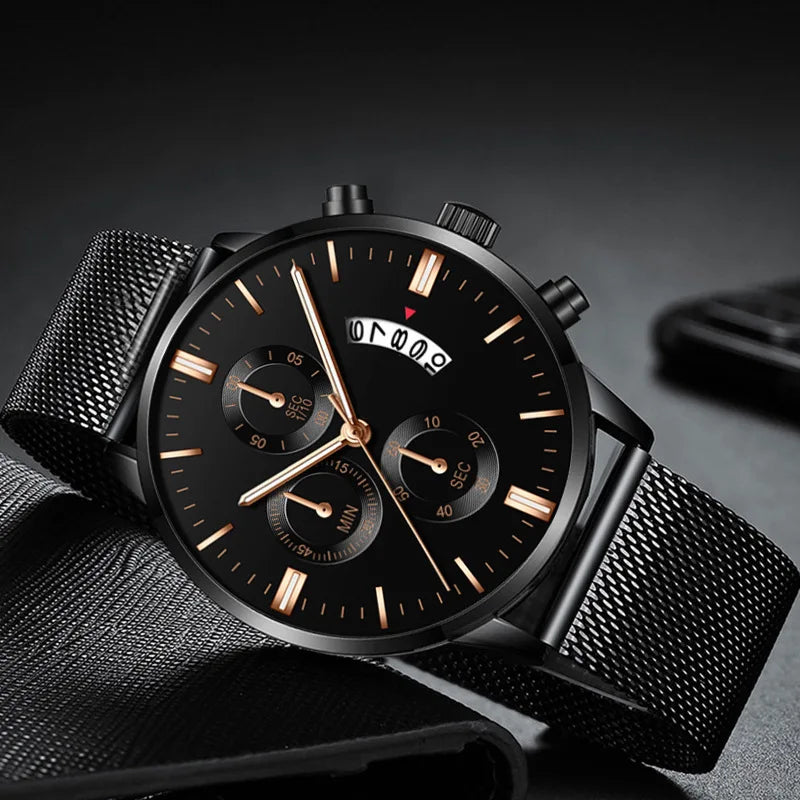 Men's Wrist Watches Men Stainless Steel Mesh Belt Quartz Watch Ultra Thin Man Business Male Clock Casual Watch relogio masculino