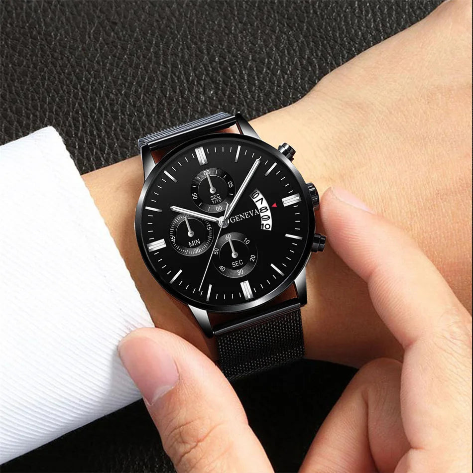 Men's Wrist Watches Men Stainless Steel Mesh Belt Quartz Watch Ultra Thin Man Business Male Clock Casual Watch relogio masculino