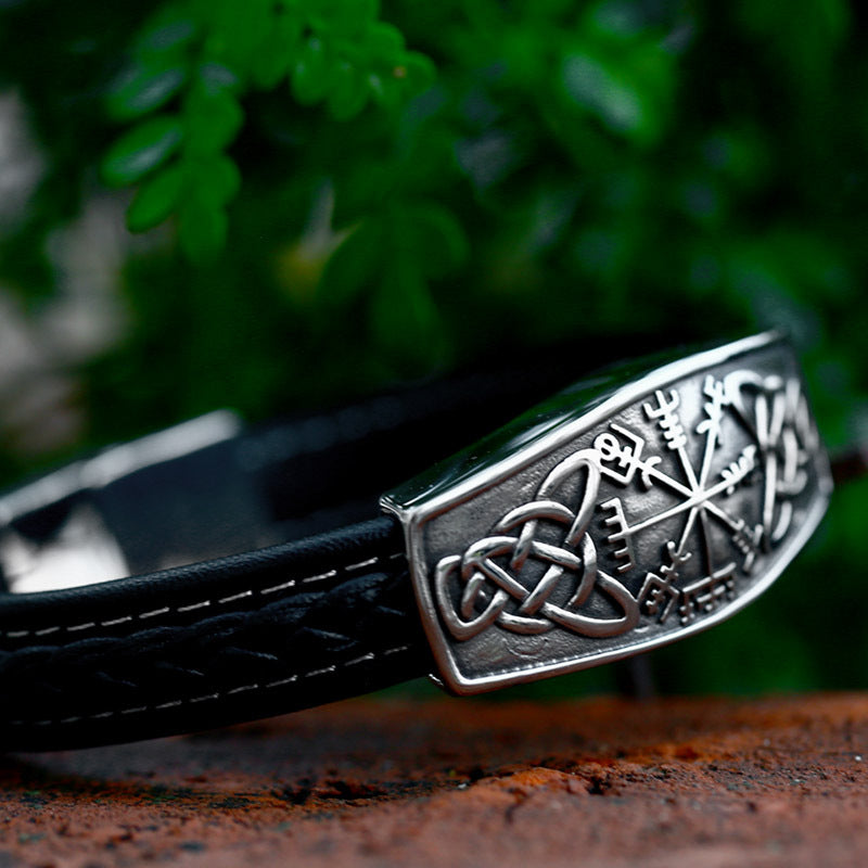 New Stainless Viking Rune Bracelet, European and American Fashion Retro Men's Leather Bracelet Jewelry