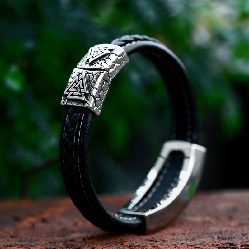 New Stainless Viking Rune Bracelet, European and American Fashion Retro Men's Leather Bracelet Jewelry