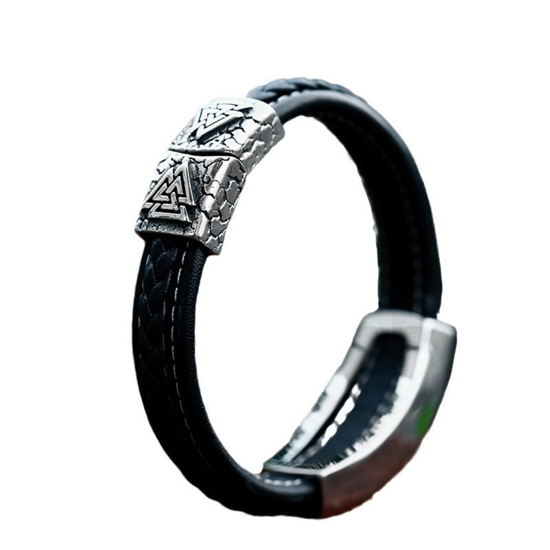 New Stainless Viking Rune Bracelet, European and American Fashion Retro Men's Leather Bracelet Jewelry
