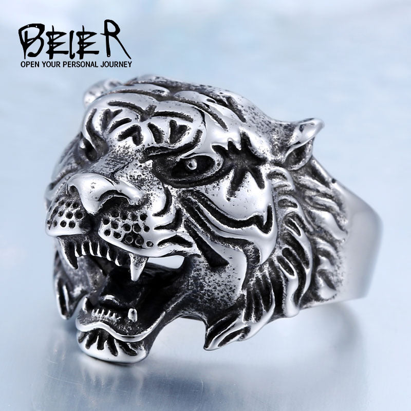 Stainless steel retro men's ring, European and American personalized tiger head titanium steel ring