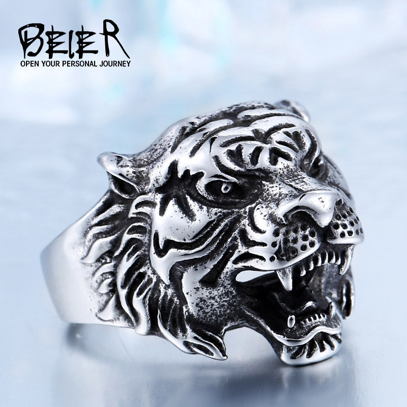 Stainless steel retro men's ring, European and American personalized tiger head titanium steel ring