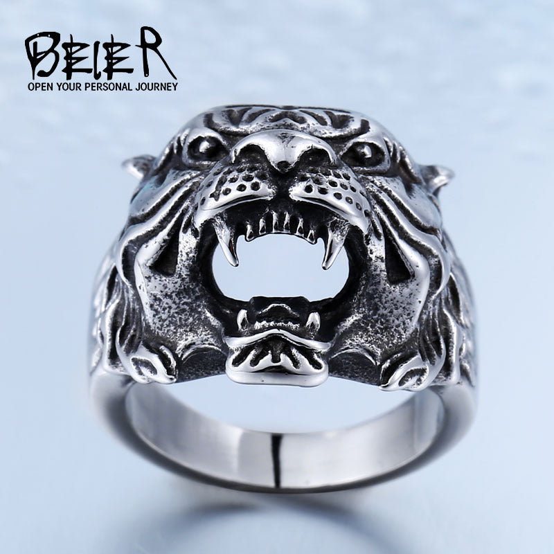 Stainless steel retro men's ring, European and American personalized tiger head titanium steel ring