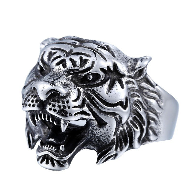 Stainless steel retro men's ring, European and American personalized tiger head titanium steel ring