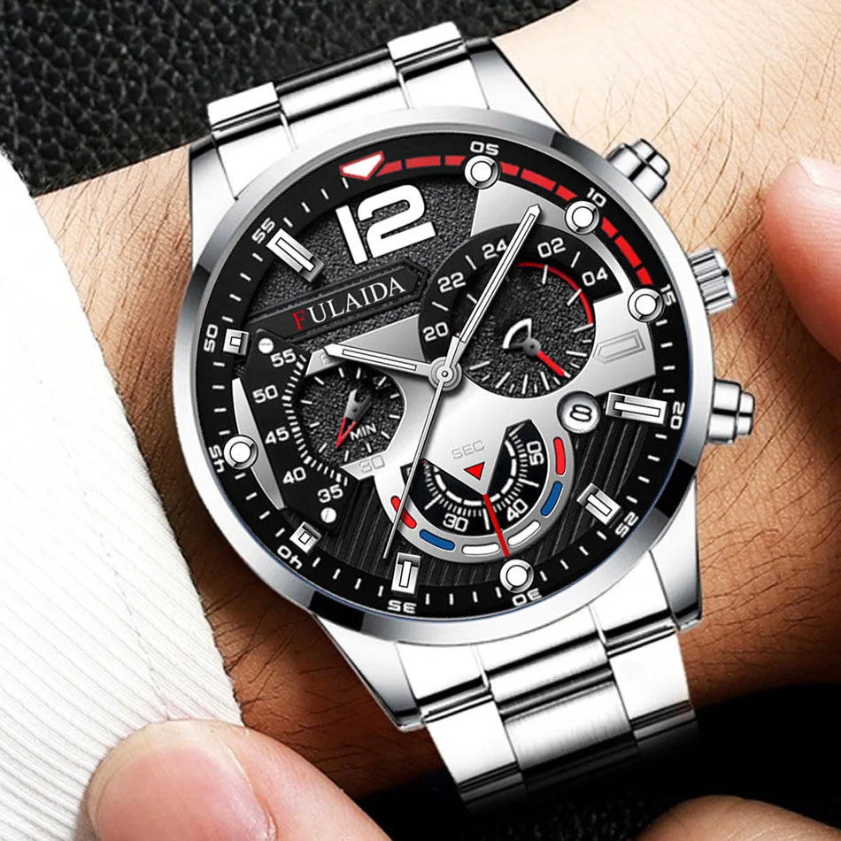 Exquisite Mens Watch Quartz Classic Wristwatch Steel Belt with Calendar Business Masculino Relogio Herren Uhren Gifts for Male