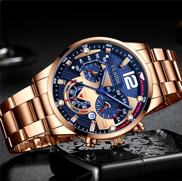 Exquisite Mens Watch Quartz Classic Wristwatch Steel Belt with Calendar Business Masculino Relogio Herren Uhren Gifts for Male