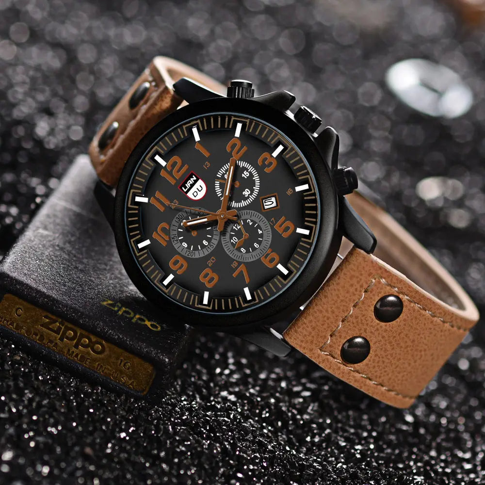 Men QuartzLeather Strap Watch LianDu Sports Casual Wristwatch Masculino Relogio Fashion Male Calendar Clock Out-door Relogio