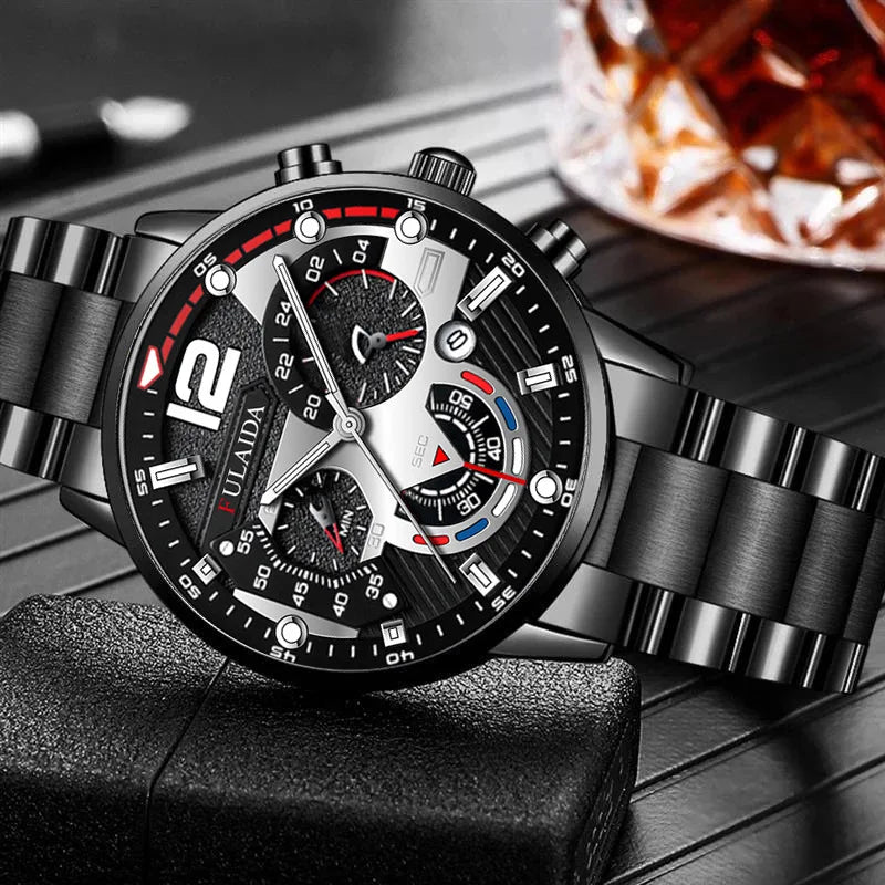 Exquisite Mens Watch Quartz Classic Wristwatch Steel Belt with Calendar Business Masculino Relogio Herren Uhren Gifts for Male