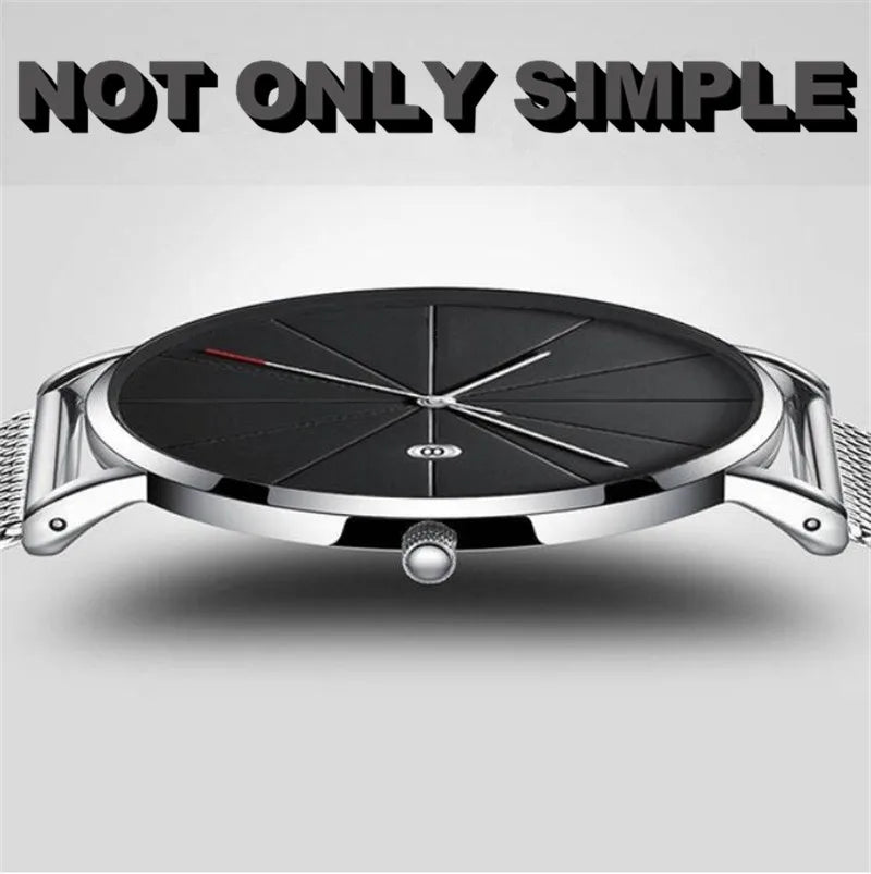 Classic Fashion Stainless Steel Quartz Wristwatches Ultra-thin Men's Gift Clock Date Casual Mesh Belt Wristwatch Best Gift