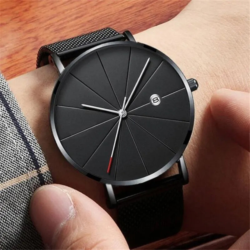 Classic Fashion Stainless Steel Quartz Wristwatches Ultra-thin Men's Gift Clock Date Casual Mesh Belt Wristwatch Best Gift