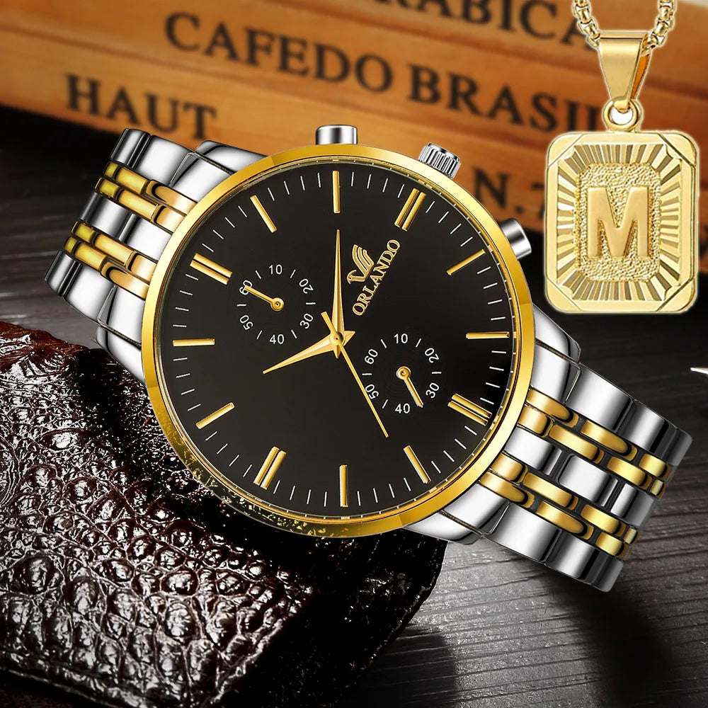 Men's Wrist Watches Initial Letter Pendant Necklace Mens Quartz Watches Male Business Clock Gentlemen Casual Fashion Wristwatch