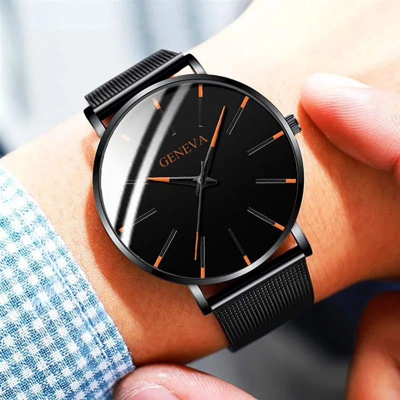 Men Fashion Stainless Steel Watch Minimalist Quartz Mesh Simple Casual Male Clock Sales Relogio Masculino Reloj Hombre Sports