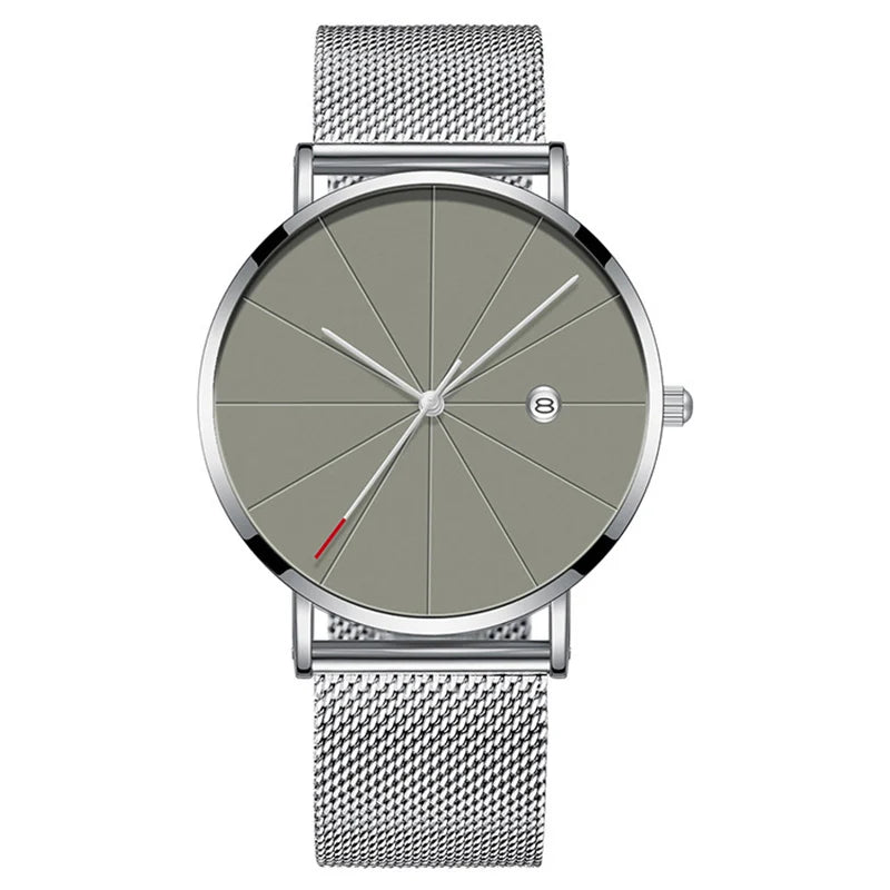 Classic Fashion Stainless Steel Quartz Wristwatches Ultra-thin Men's Gift Clock Date Casual Mesh Belt Wristwatch Best Gift