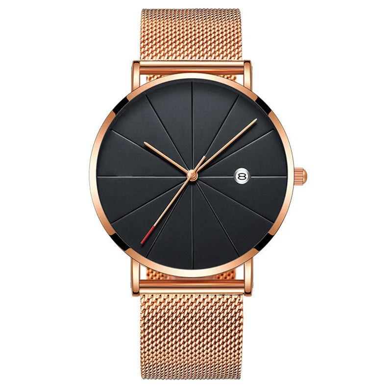Classic Fashion Stainless Steel Quartz Wristwatches Ultra-thin Men's Gift Clock Date Casual Mesh Belt Wristwatch Best Gift