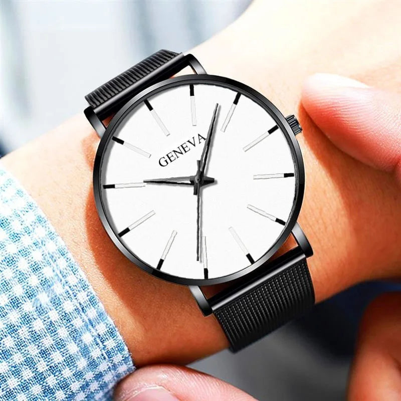 Men Fashion Stainless Steel Watch Minimalist Quartz Mesh Simple Casual Male Clock Sales Relogio Masculino Reloj Hombre Sports