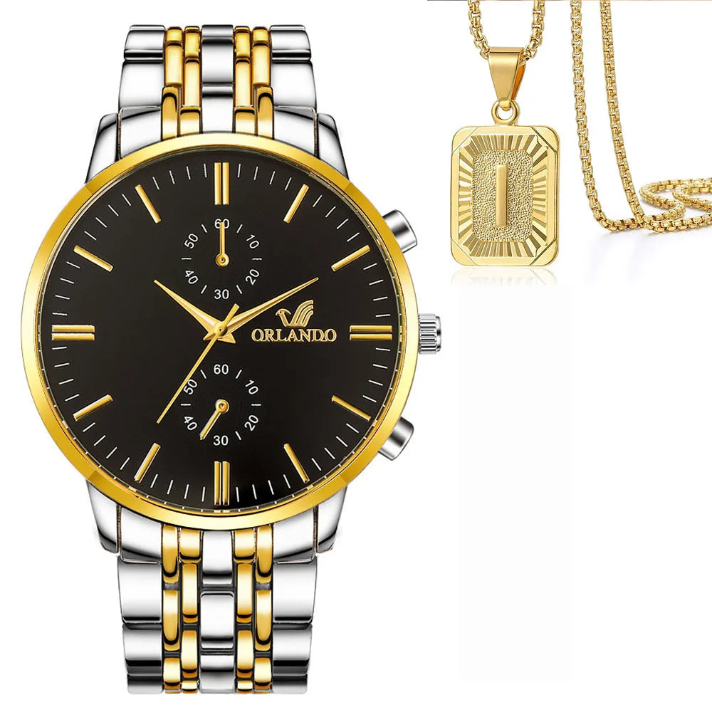 Men's Wrist Watches Initial Letter Pendant Necklace Mens Quartz Watches Male Business Clock Gentlemen Casual Fashion Wristwatch