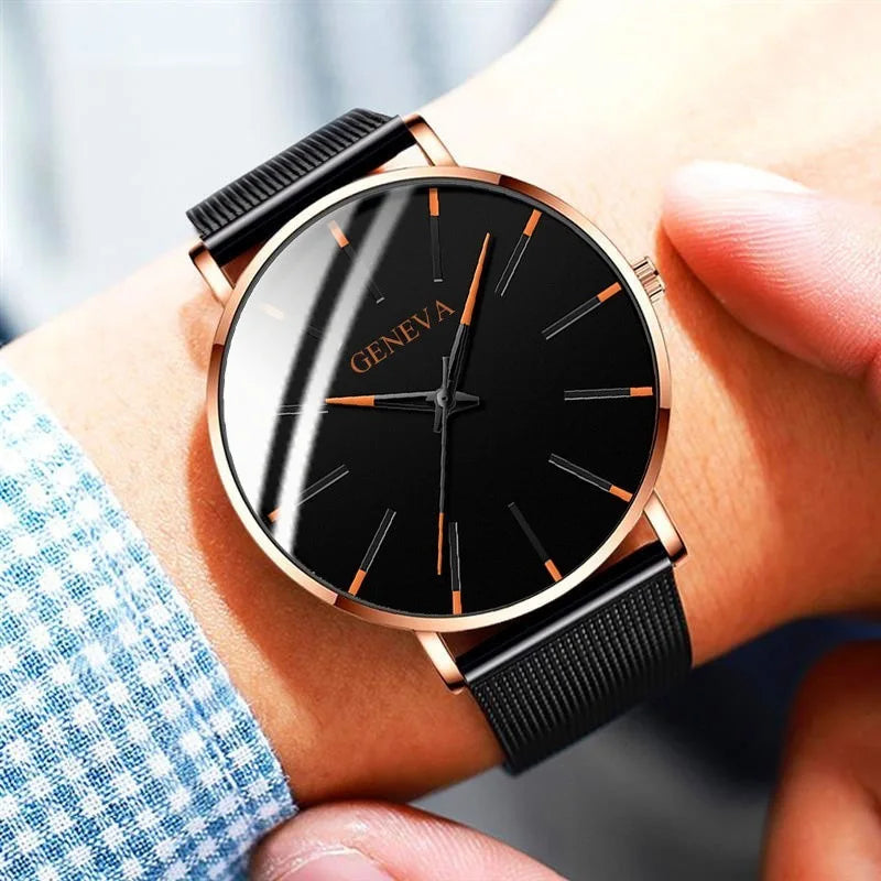 Men Fashion Stainless Steel Watch Minimalist Quartz Mesh Simple Casual Male Clock Sales Relogio Masculino Reloj Hombre Sports