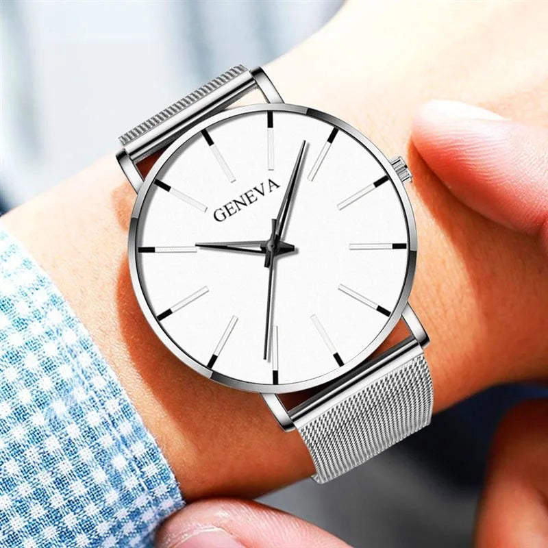 Men Fashion Stainless Steel Watch Minimalist Quartz Mesh Simple Casual Male Clock Sales Relogio Masculino Reloj Hombre Sports