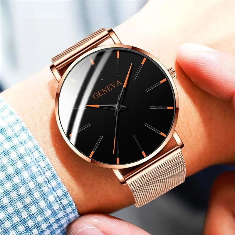 Men Fashion Stainless Steel Watch Minimalist Quartz Mesh Simple Casual Male Clock Sales Relogio Masculino Reloj Hombre Sports