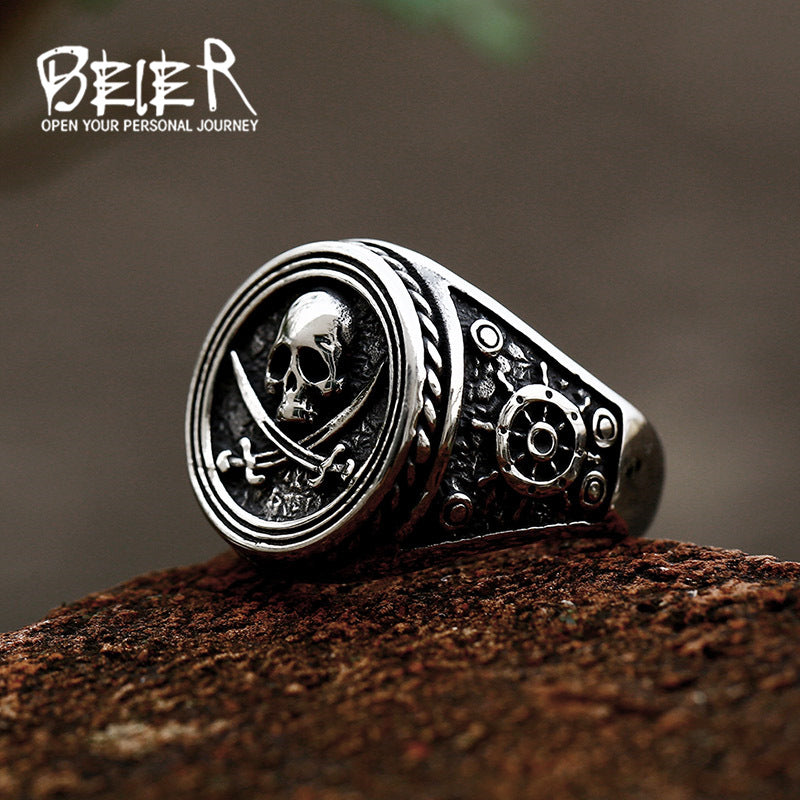 Hot selling stainless steel pirate skull ring punk style hip-hop titanium steel men's ring