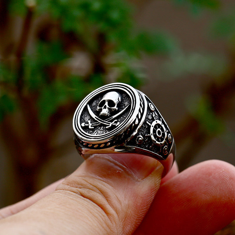 Hot selling stainless steel pirate skull ring punk style hip-hop titanium steel men's ring