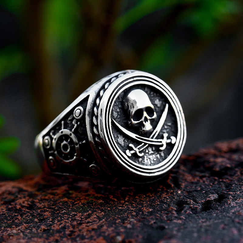 Hot selling stainless steel pirate skull ring punk style hip-hop titanium steel men's ring