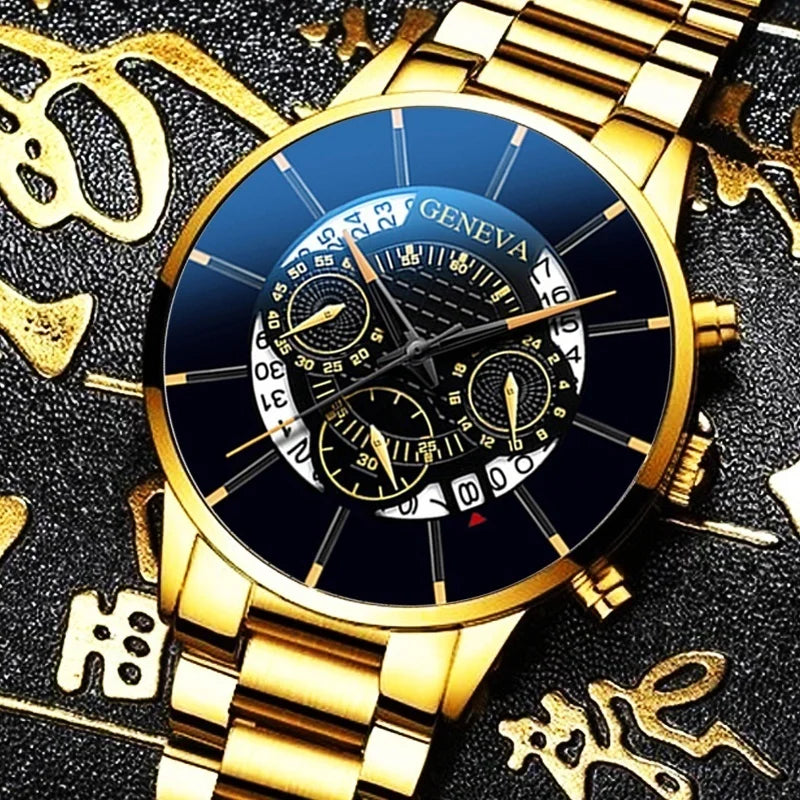 Men's Wristwatch Quartz Golden Color Luxury Business 3 Eyes Watches Mens Fashion Steel Band Male Clock Gift Relogio Masculino