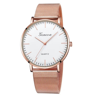 GENEVA Watch Womens Fashion Casual Simple Classic Quartz Relojes Stainless Steel Wristwatch Montre Feminino Relogio Girls Clock