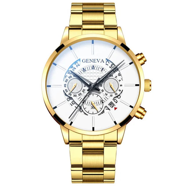 Men's Wristwatch Quartz Golden Color Luxury Business 3 Eyes Watches Mens Fashion Steel Band Male Clock Gift Relogio Masculino