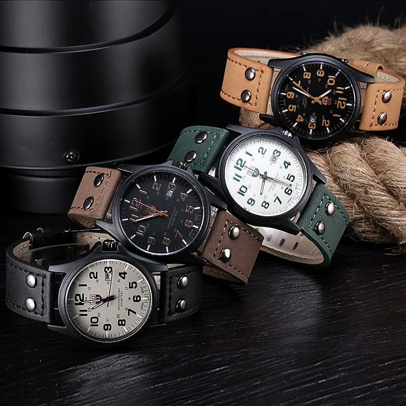 Men Sports Casual Wristwatch QuartzLeather Strap Watches Masculino Relogio Fashion Male Calendar Clock Out-door Reloj Hombre