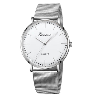 GENEVA Watch Womens Fashion Casual Simple Classic Quartz Relojes Stainless Steel Wristwatch Montre Feminino Relogio Girls Clock