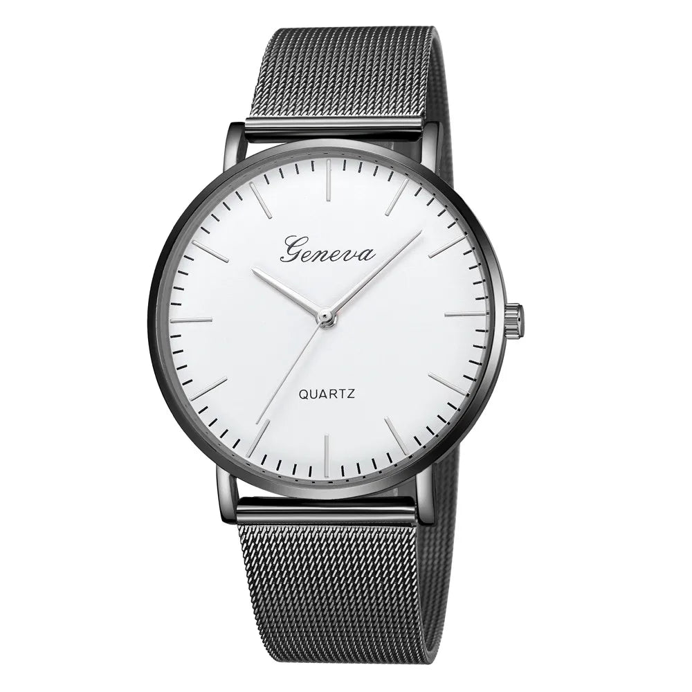GENEVA Watch Womens Fashion Casual Simple Classic Quartz Relojes Stainless Steel Wristwatch Montre Feminino Relogio Girls Clock