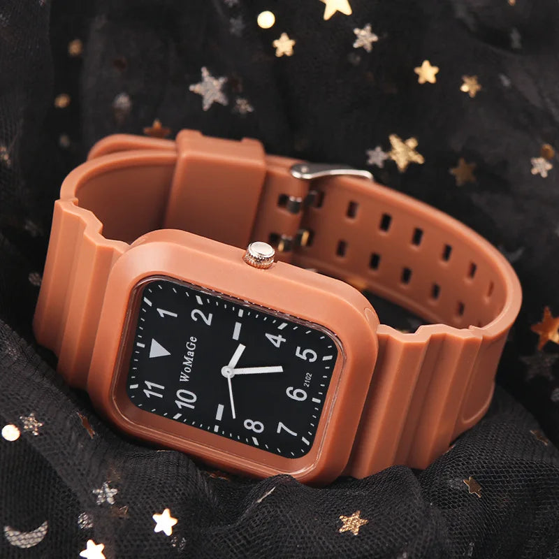 Simple Silicone Strap Womens Watch Fashion Quartz Rectangle Dial Watches Ladies Casual Female Clock montre femme saati